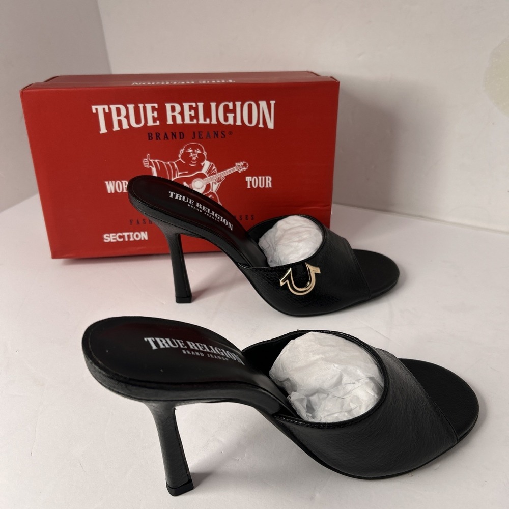 TRUE RELIGION Womens 7 Sophia Black Heeled Open Toe Sandals - Picture 9 of 10